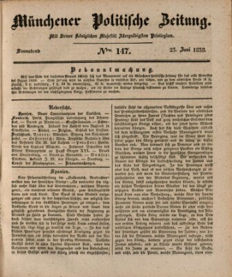 Münchener politische Zeitung (Süddeutsche Presse) Samstag 23. Juni 1838