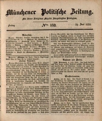 Münchener politische Zeitung (Süddeutsche Presse) Freitag 29. Juni 1838
