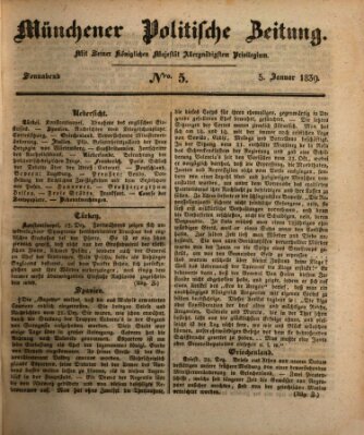 Münchener politische Zeitung (Süddeutsche Presse) Samstag 5. Januar 1839
