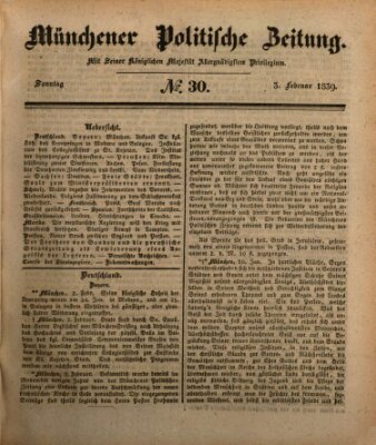 Münchener politische Zeitung (Süddeutsche Presse) Sonntag 3. Februar 1839