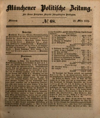 Münchener politische Zeitung (Süddeutsche Presse) Mittwoch 20. März 1839