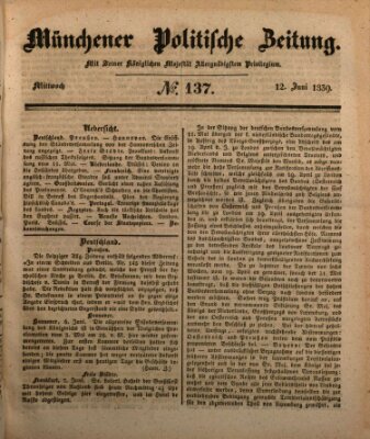 Münchener politische Zeitung (Süddeutsche Presse) Mittwoch 12. Juni 1839