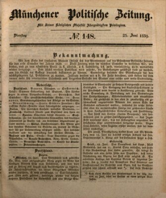 Münchener politische Zeitung (Süddeutsche Presse) Dienstag 25. Juni 1839