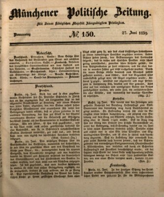 Münchener politische Zeitung (Süddeutsche Presse) Donnerstag 27. Juni 1839