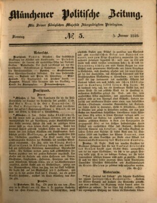 Münchener politische Zeitung (Süddeutsche Presse) Sonntag 5. Januar 1840