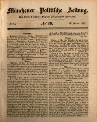 Münchener politische Zeitung (Süddeutsche Presse) Freitag 14. Februar 1840