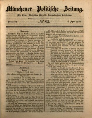 Münchener politische Zeitung (Süddeutsche Presse) Samstag 4. April 1840
