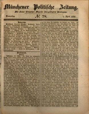 Münchener politische Zeitung (Süddeutsche Presse) Donnerstag 1. April 1841