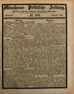 Münchener politische Zeitung (Süddeutsche Presse) Donnerstag 2. Dezember 1841