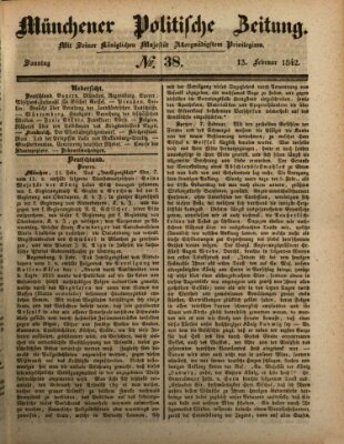 Münchener politische Zeitung (Süddeutsche Presse) Sonntag 13. Februar 1842