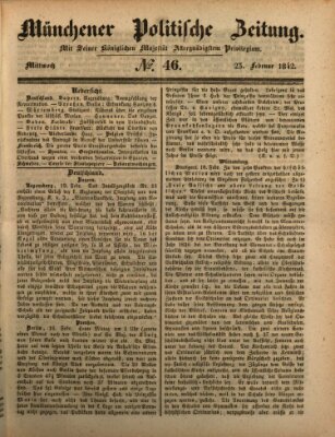 Münchener politische Zeitung (Süddeutsche Presse) Mittwoch 23. Februar 1842