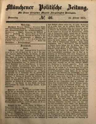 Münchener politische Zeitung (Süddeutsche Presse) Donnerstag 23. Februar 1843