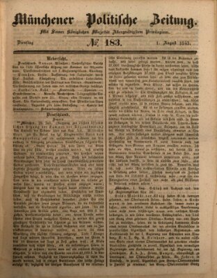 Münchener politische Zeitung (Süddeutsche Presse) Dienstag 1. August 1843