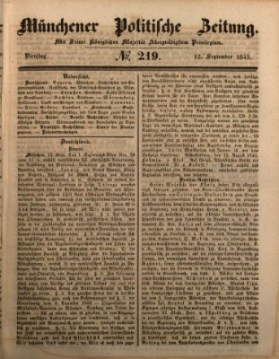 Münchener politische Zeitung (Süddeutsche Presse) Dienstag 12. September 1843