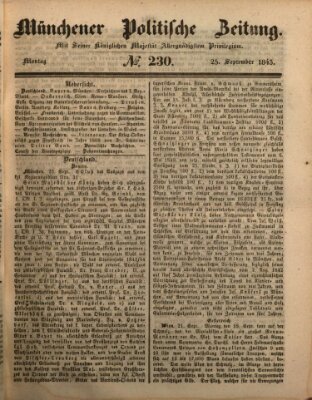 Münchener politische Zeitung (Süddeutsche Presse) Montag 25. September 1843