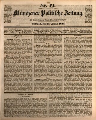 Münchener politische Zeitung (Süddeutsche Presse) Mittwoch 24. Januar 1844