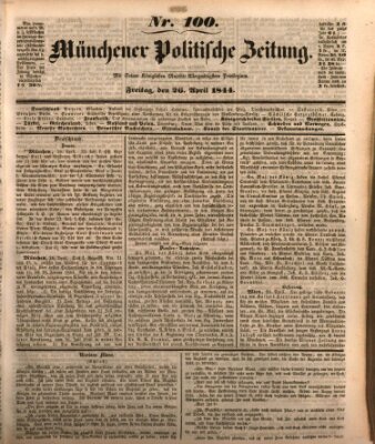 Münchener politische Zeitung (Süddeutsche Presse) Freitag 26. April 1844