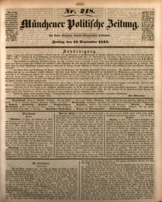 Münchener politische Zeitung (Süddeutsche Presse) Freitag 13. September 1844