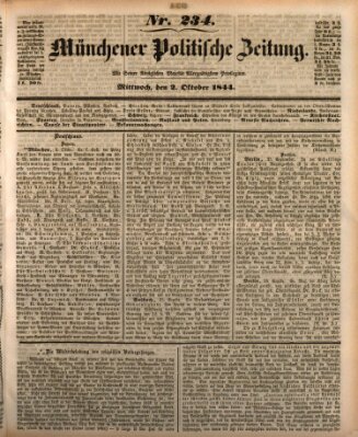 Münchener politische Zeitung (Süddeutsche Presse) Mittwoch 2. Oktober 1844