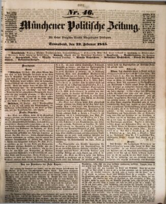 Münchener politische Zeitung (Süddeutsche Presse) Samstag 22. Februar 1845