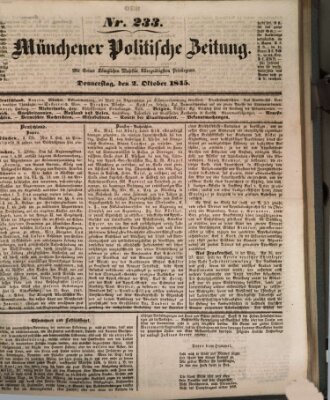 Münchener politische Zeitung (Süddeutsche Presse) Donnerstag 2. Oktober 1845