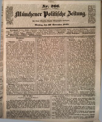 Münchener politische Zeitung (Süddeutsche Presse) Montag 10. November 1845