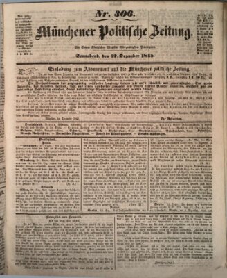 Münchener politische Zeitung (Süddeutsche Presse) Samstag 27. Dezember 1845