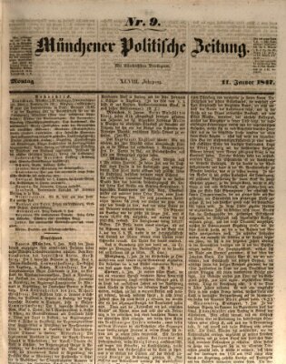 Münchener politische Zeitung (Süddeutsche Presse) Montag 11. Januar 1847
