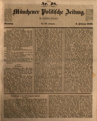 Münchener politische Zeitung (Süddeutsche Presse) Dienstag 2. Februar 1847