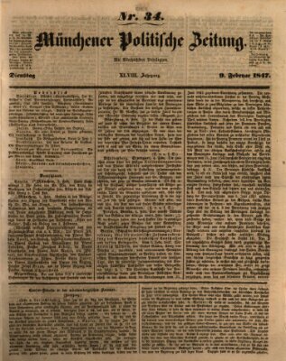 Münchener politische Zeitung (Süddeutsche Presse) Dienstag 9. Februar 1847