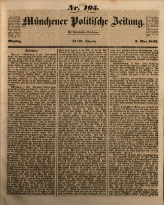 Münchener politische Zeitung (Süddeutsche Presse) Montag 3. Mai 1847