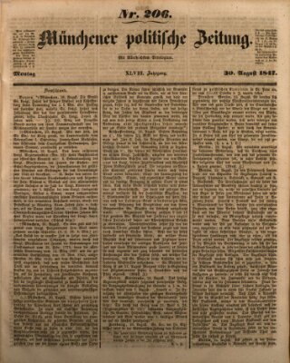 Münchener politische Zeitung (Süddeutsche Presse) Montag 30. August 1847