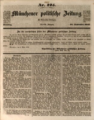 Münchener politische Zeitung (Süddeutsche Presse) Dienstag 21. September 1847