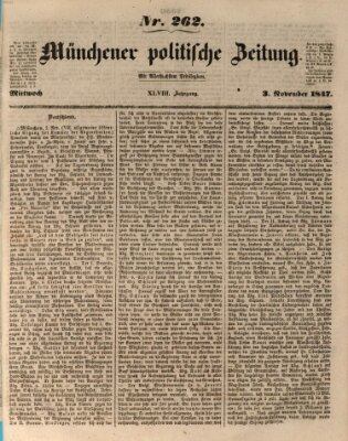 Münchener politische Zeitung (Süddeutsche Presse) Mittwoch 3. November 1847