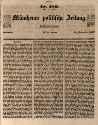 Münchener politische Zeitung (Süddeutsche Presse) Mittwoch 24. November 1847
