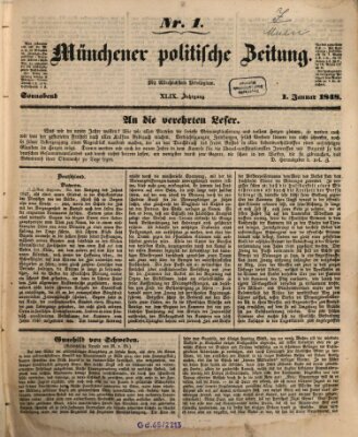Münchener politische Zeitung (Süddeutsche Presse) Samstag 1. Januar 1848