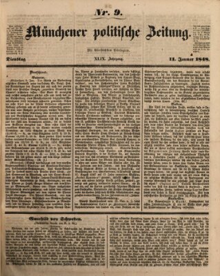Münchener politische Zeitung (Süddeutsche Presse) Dienstag 11. Januar 1848