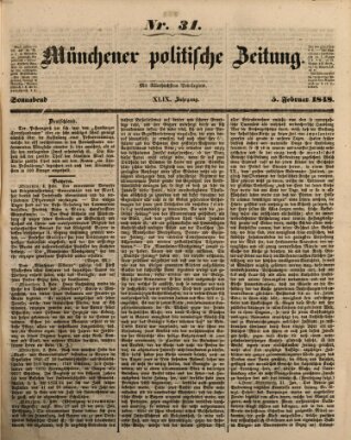 Münchener politische Zeitung (Süddeutsche Presse) Samstag 5. Februar 1848