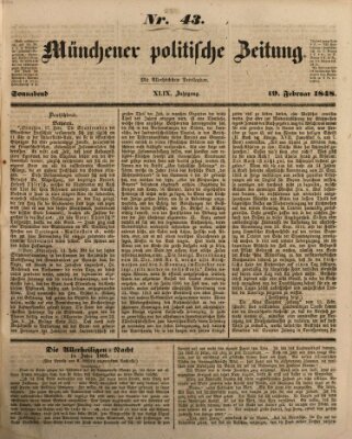 Münchener politische Zeitung (Süddeutsche Presse) Samstag 19. Februar 1848