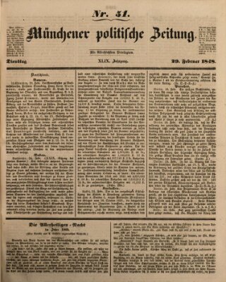 Münchener politische Zeitung (Süddeutsche Presse) Dienstag 29. Februar 1848