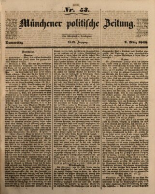 Münchener politische Zeitung (Süddeutsche Presse) Donnerstag 2. März 1848