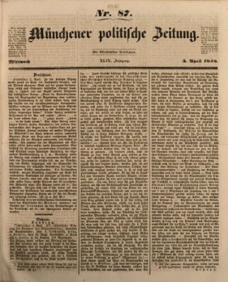 Münchener politische Zeitung (Süddeutsche Presse) Mittwoch 5. April 1848