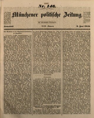 Münchener politische Zeitung (Süddeutsche Presse) Samstag 3. Juni 1848