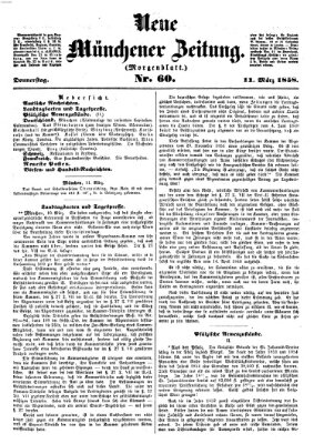Neue Münchener Zeitung (Süddeutsche Presse) Donnerstag 11. März 1858