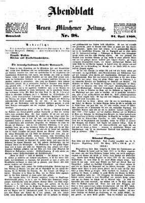 Neue Münchener Zeitung (Süddeutsche Presse) Samstag 24. April 1858