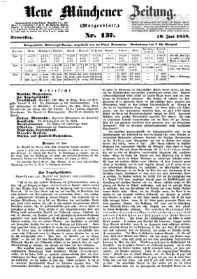 Neue Münchener Zeitung (Süddeutsche Presse) Donnerstag 10. Juni 1858