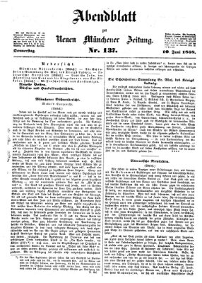 Neue Münchener Zeitung (Süddeutsche Presse) Donnerstag 10. Juni 1858