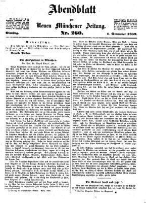 Neue Münchener Zeitung (Süddeutsche Presse) Dienstag 1. November 1859