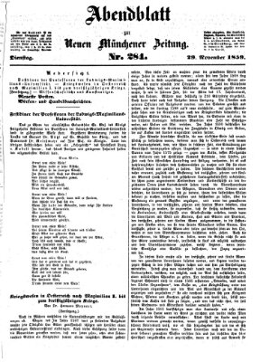 Neue Münchener Zeitung (Süddeutsche Presse) Dienstag 29. November 1859
