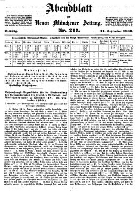 Neue Münchener Zeitung (Süddeutsche Presse) Dienstag 11. September 1860